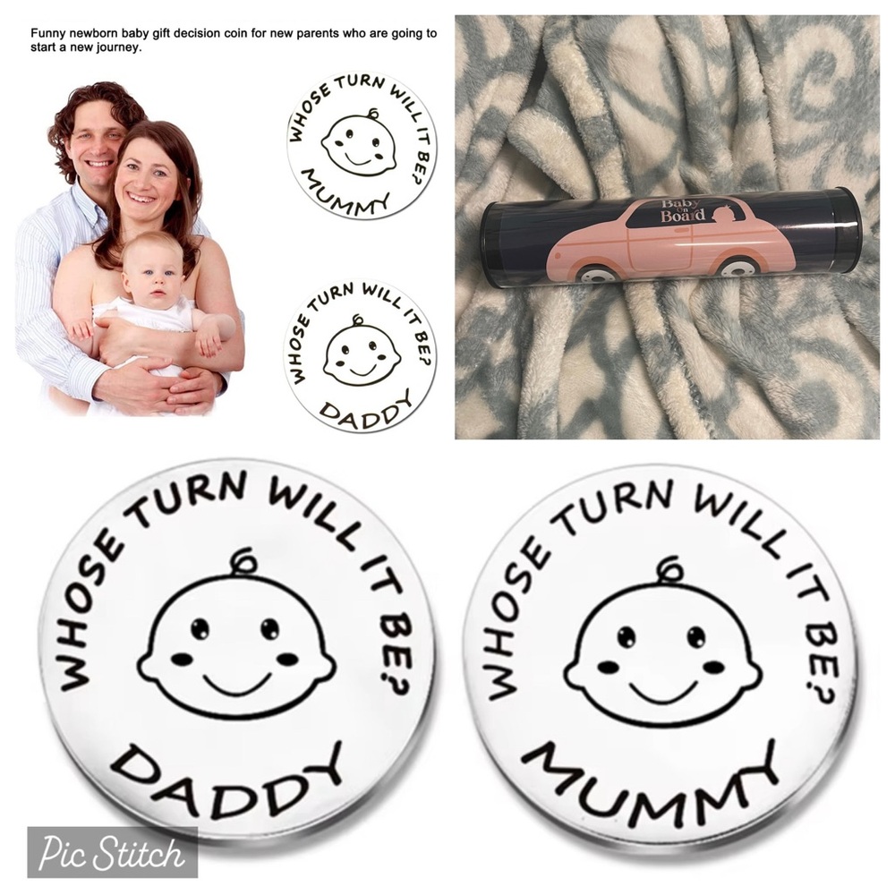 BNWT BABY DECISION MAKING COIN MUMMY & DADDY & BABY ON BOARD CAR VINYL DECAL
